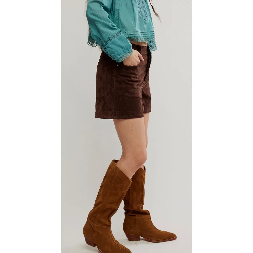 Free People Tippi Vegan Suede Shorts Chicory Coffee